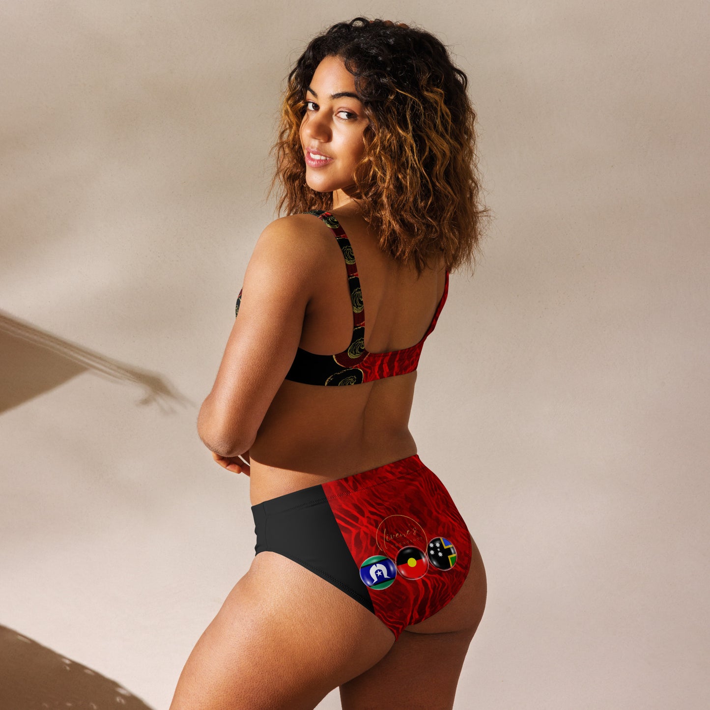 Aboriginal Flag Wave Recycled high-waisted bikini