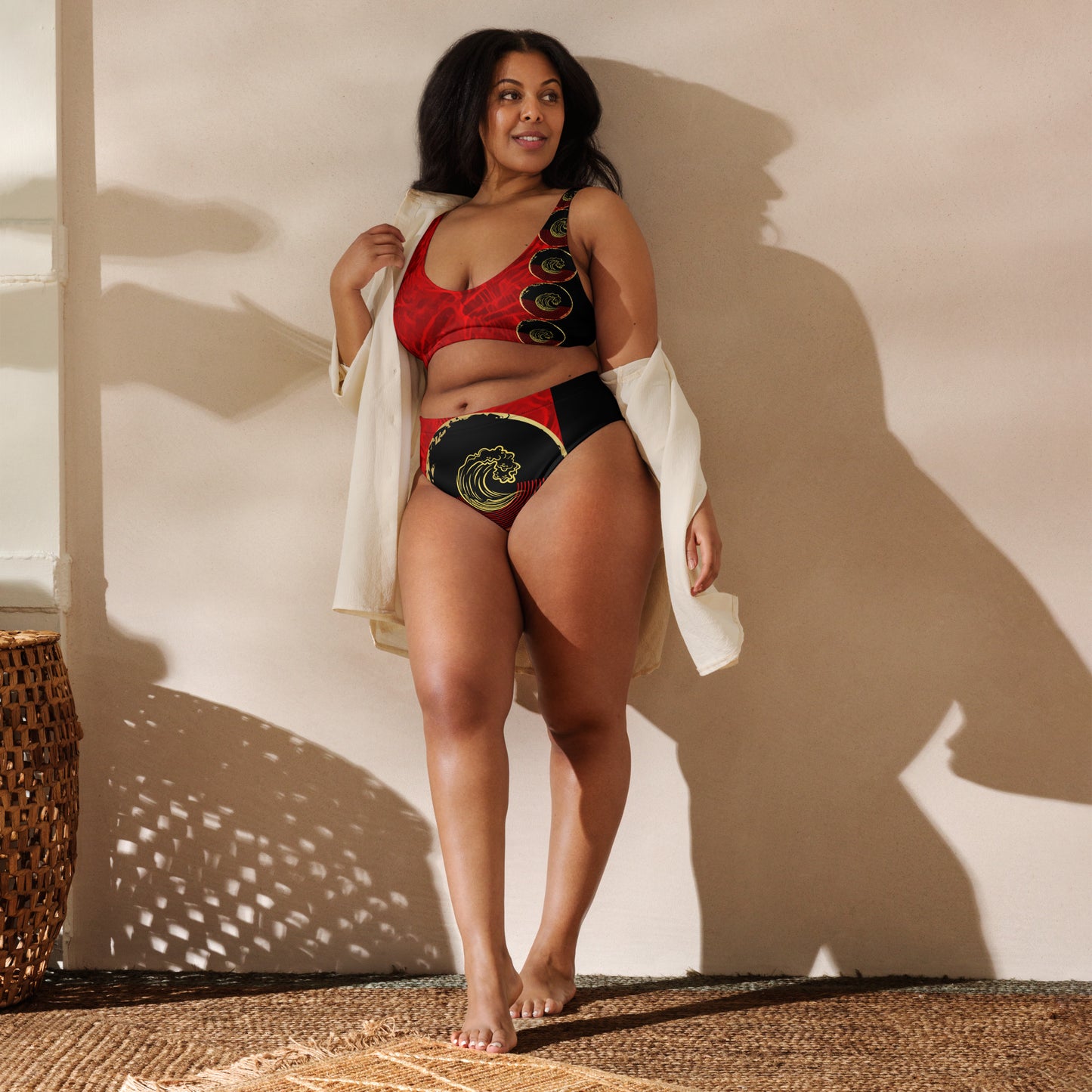 Aboriginal Flag Wave Recycled high-waisted bikini