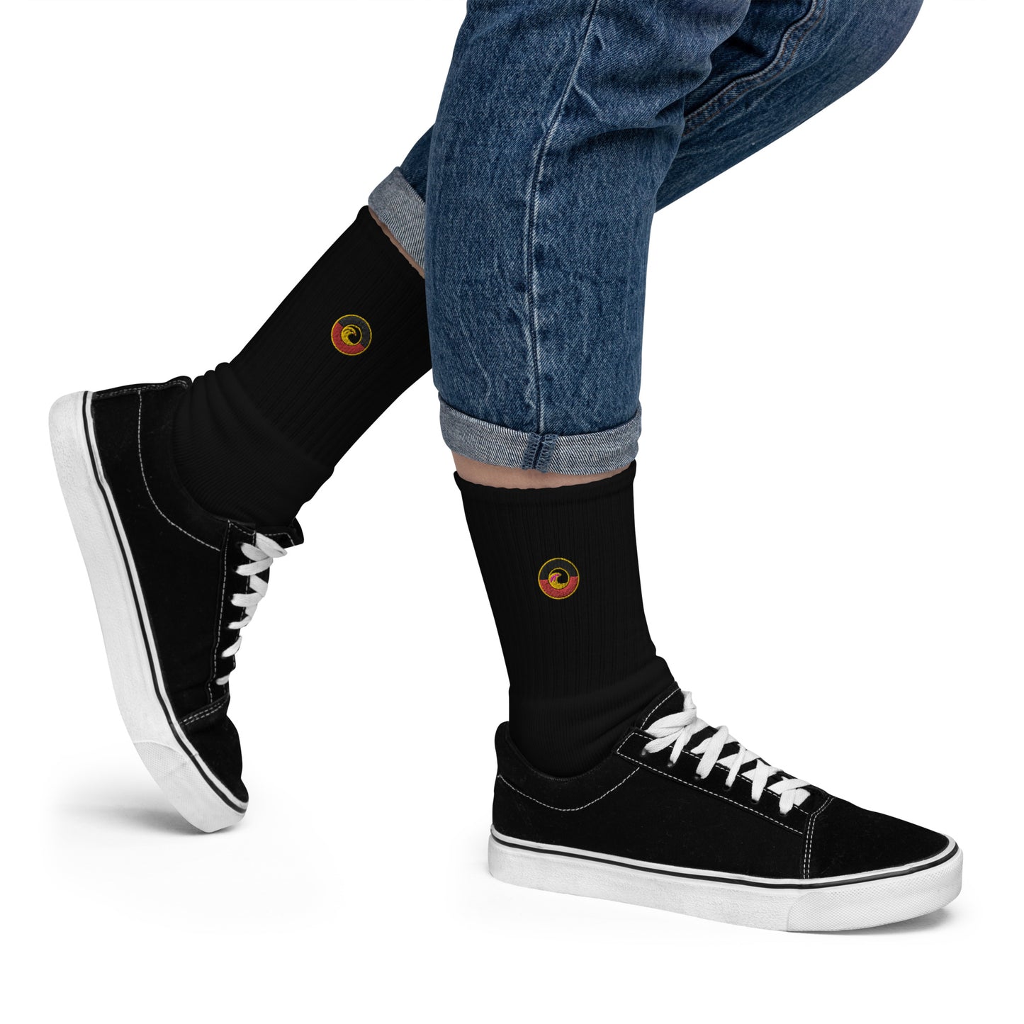 Aboriginal Flag Wave Embroidered socks